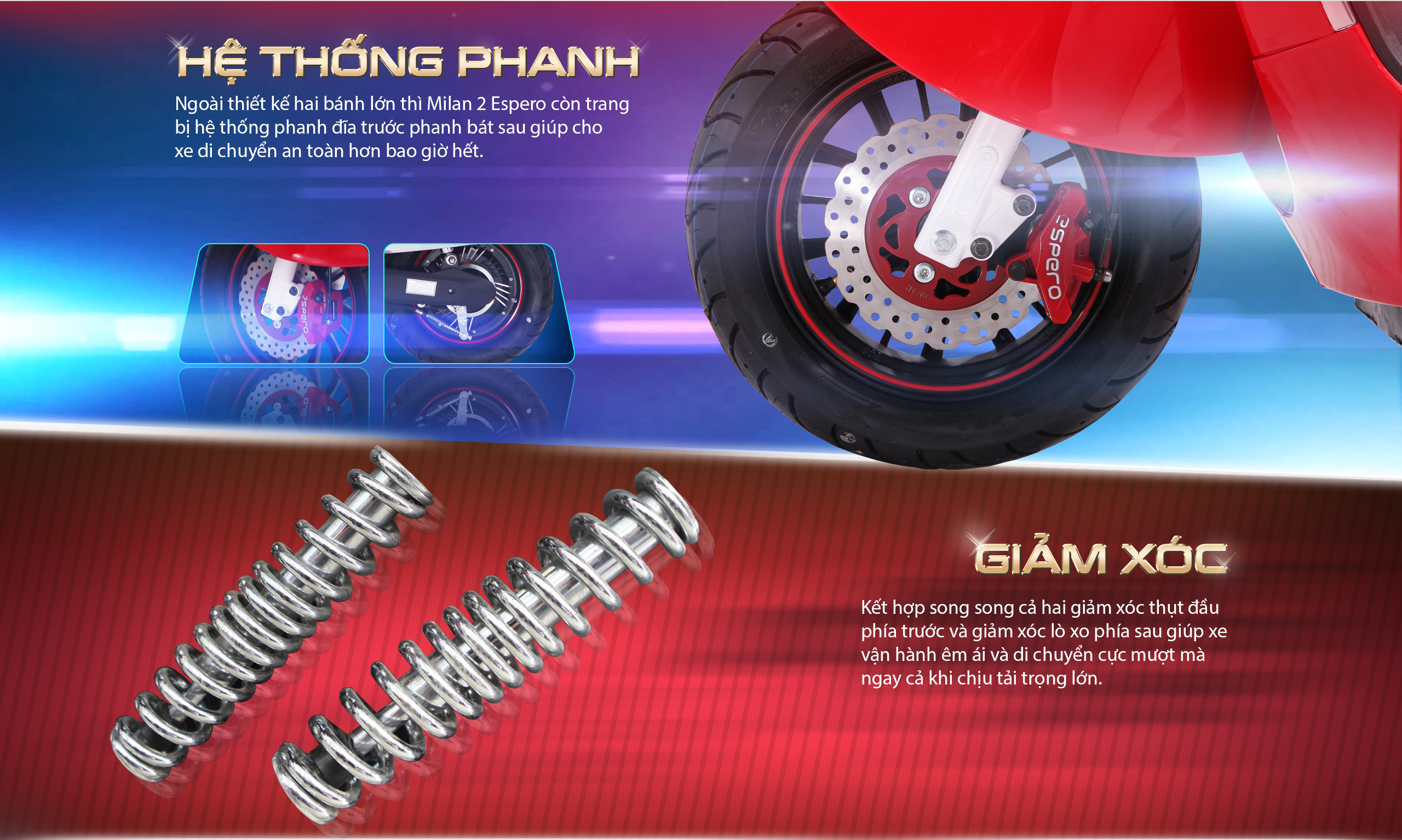 hệ thống phanh đĩa giảm xóc hiện đại