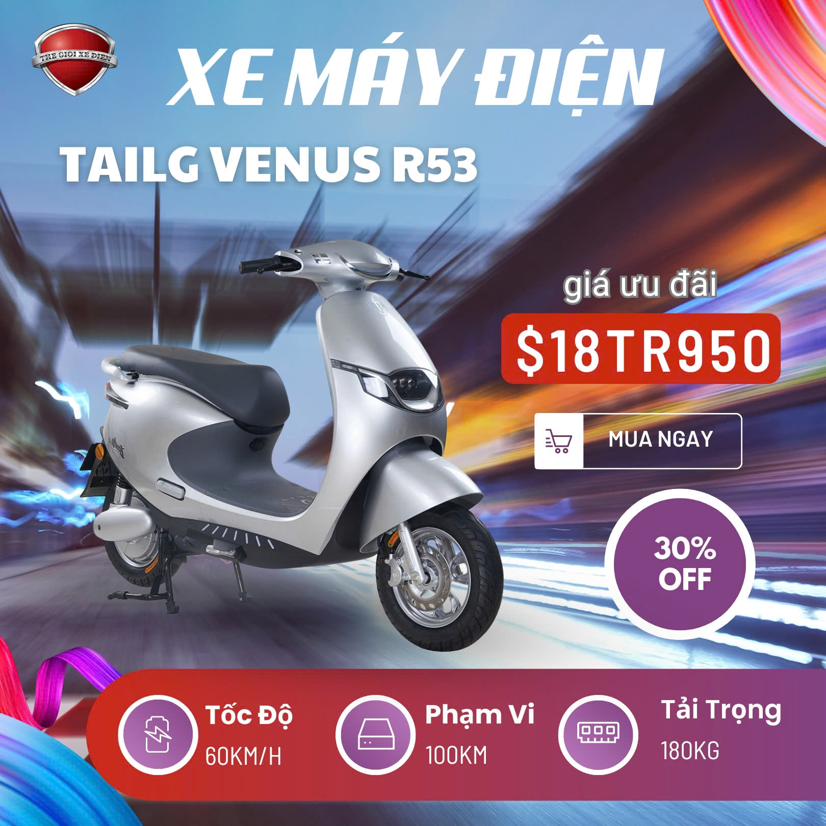 Xe Máy Điện Tailg Venus R53 6 Ắc Quy 23A 100km/1 Lần Sạc Xe Máy Điện Tailg Venus R53 6 Ắc Quy 23A 100km/1 Lần Sạc