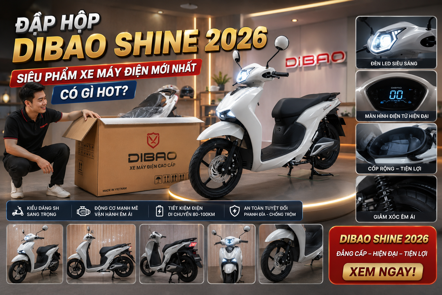 Đập Hộp Dibao Shine 2026: Siêu Phẩm Xe Máy Điện Mới Nhất Có Gì Hot?