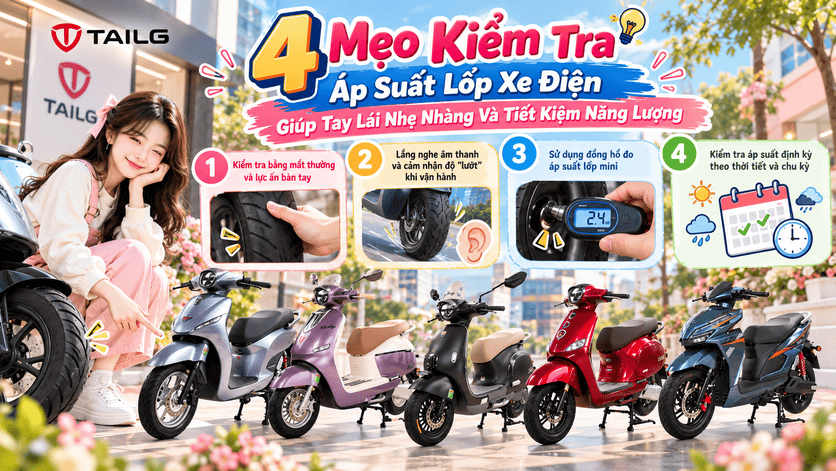 4 Mẹo Kiểm Tra Áp Suất Lốp Xe Điện Giúp Tay Lái Nhẹ Nhàng Và Tiết Kiệm Năng Lượng