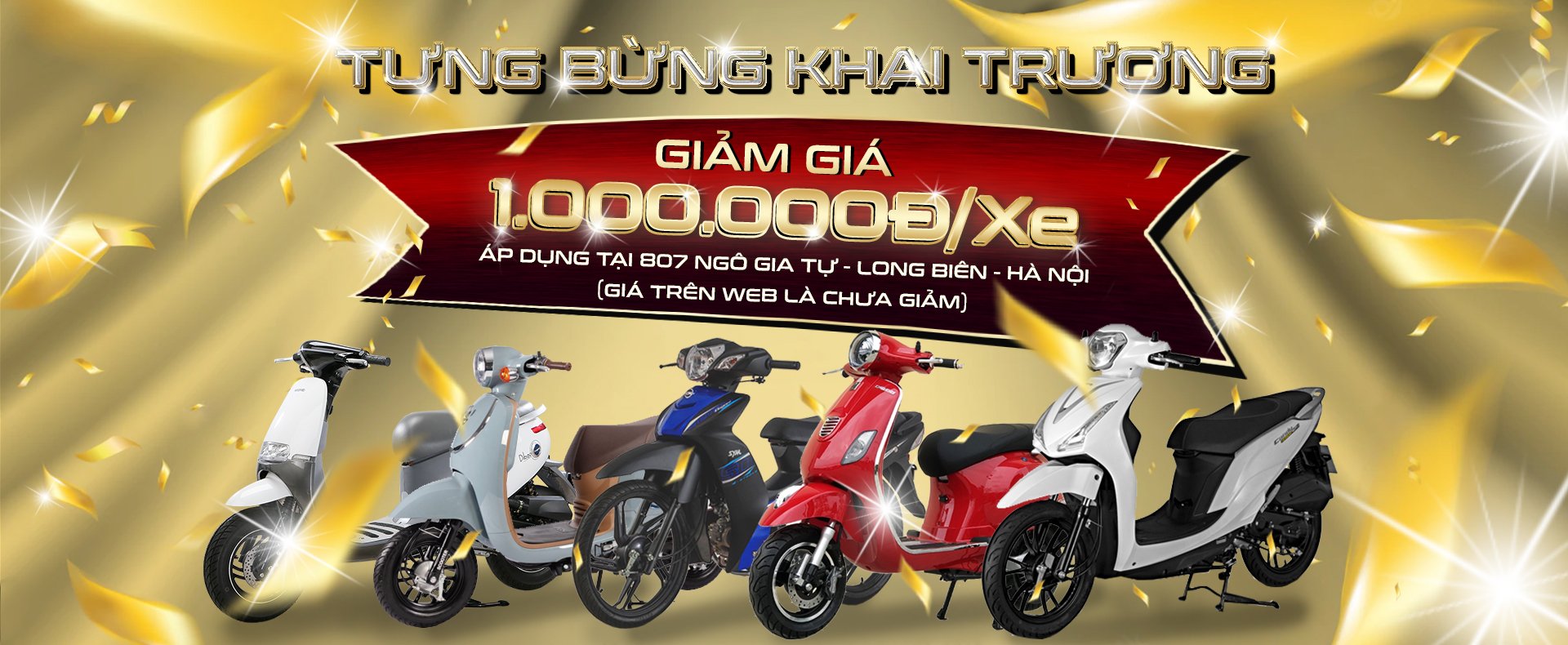 Tưng bừng khai trương, giảm ngay 1.000.000 đồng cho tất cả các dòng xe điện, xe 50cc tại chi nhánh mới