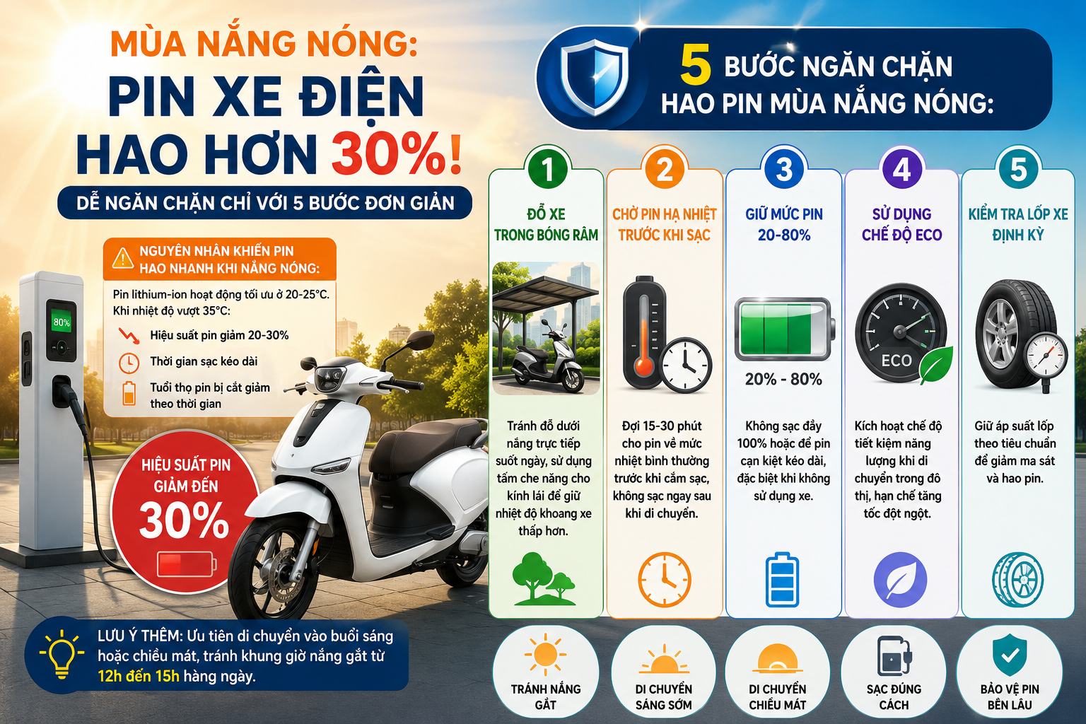 Tiết kiệm 30% chi phí pin mùa nắng nóng với 5 mẹo đơn giản