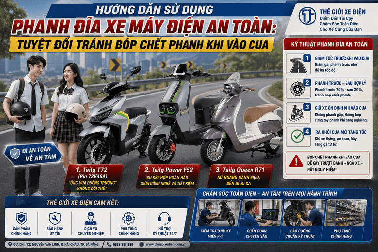 Hướng Dẫn Sử Dụng Phanh Đĩa Xe Máy Điện An Toàn: Tuyệt Đối Tránh Bóp Chết Phanh Khi Vào Cua