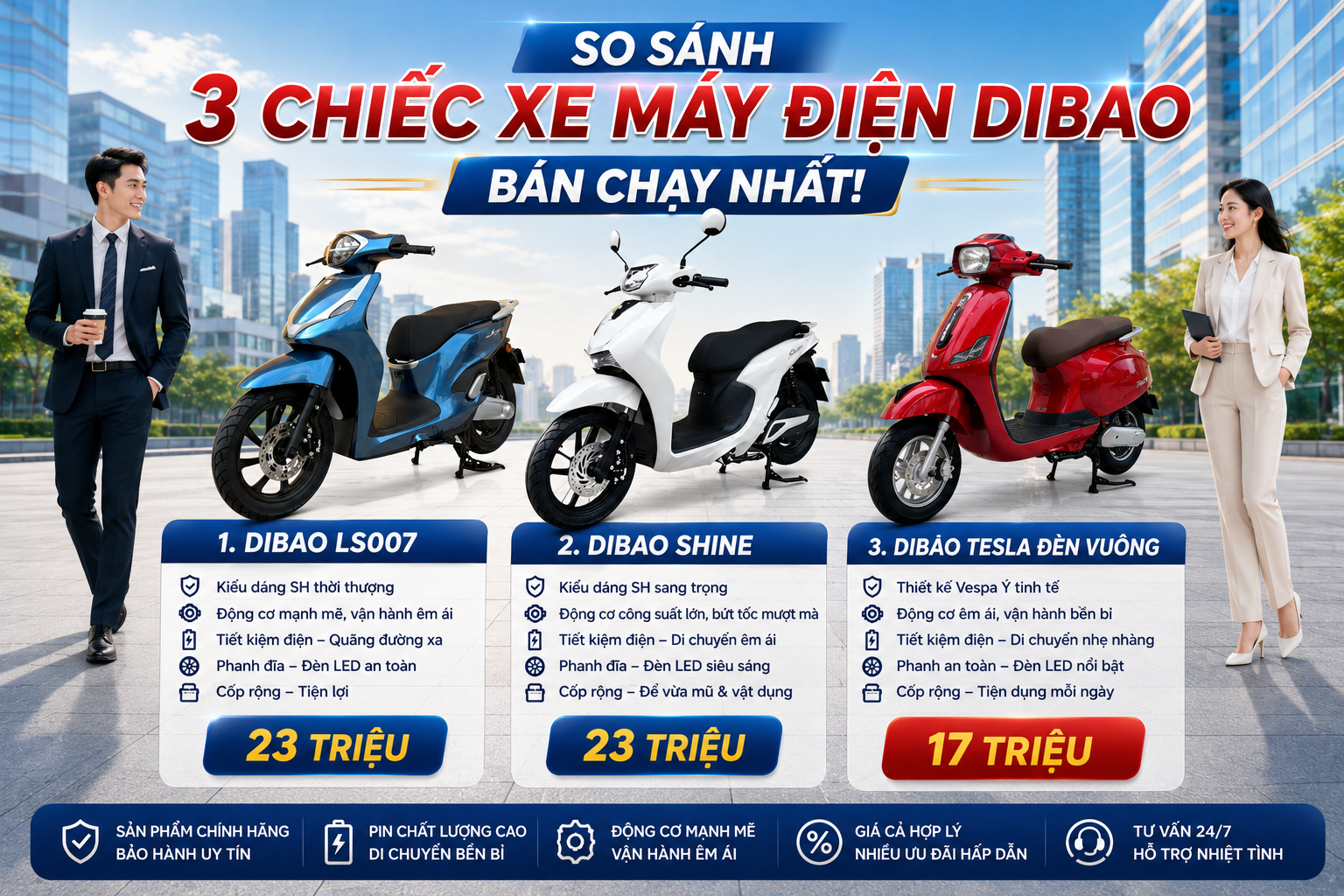 So sánh 3 chiếc xe máy điện Dibao bán chạy nhất!