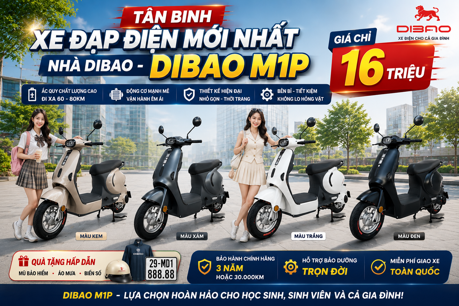 TÂN BINH XE ĐẠP ĐIỆN MỚI NHẤT NHÀ DIBAO - DIBAO M1P GIÁ CHỈ 16 TRIỆU!