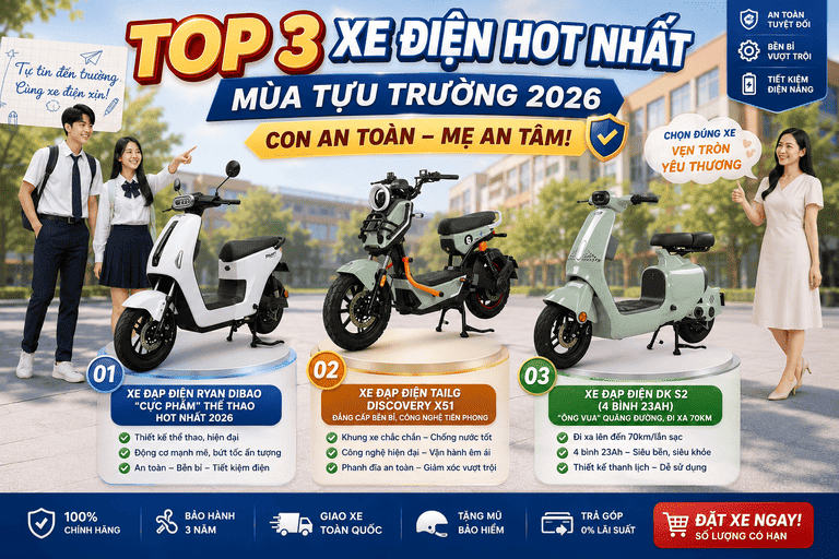 Top 3 Xe Điện Hot Nhất Mùa Tựu Trường 2026: Con An Toàn – Mẹ An Tâm!