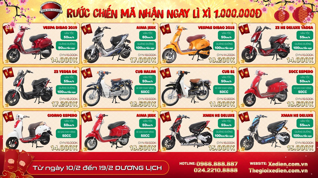 Cập nhật bảng giá xe điện khai lộc lì xì đầu xuân 2019