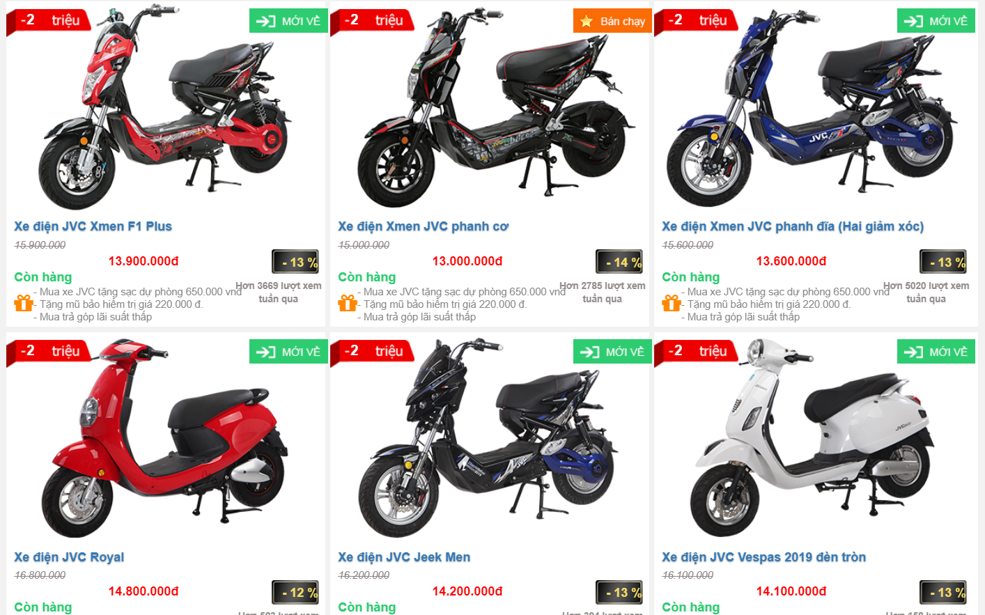 Bảng giá xe điện của hãng JVC trong năm 2019